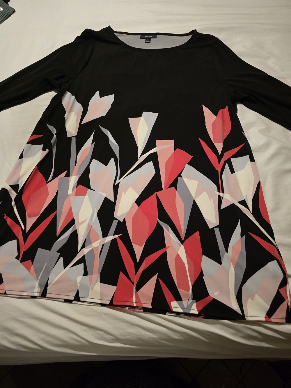 Alfani Abstract Geometric Floral Tunic Top Black Pink Red XL EUC